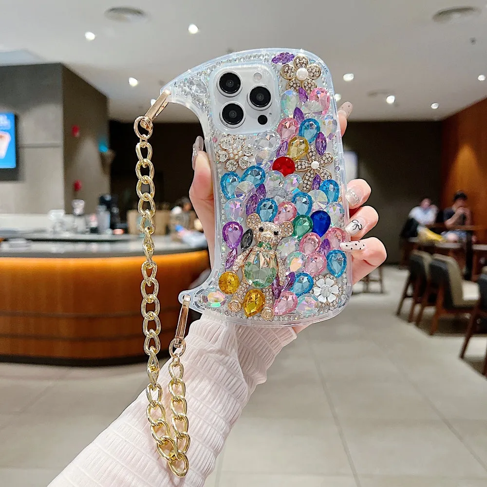 Colorful Diamond Phone Case With Metal Chain Strap - iPhone 13 Pro Max