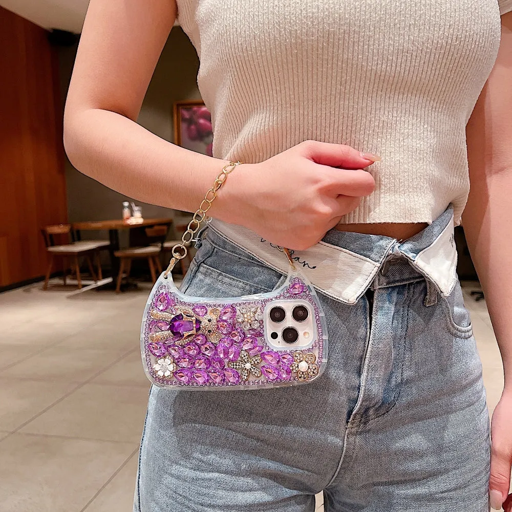 Colorful Diamond Phone Case With Metal Chain Strap - iPhone 13 Pro Max