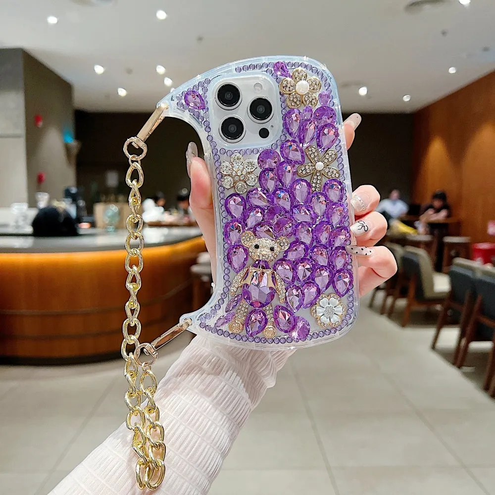 Colorful Diamond Phone Case With Metal Chain Strap - iPhone 13 Pro Max