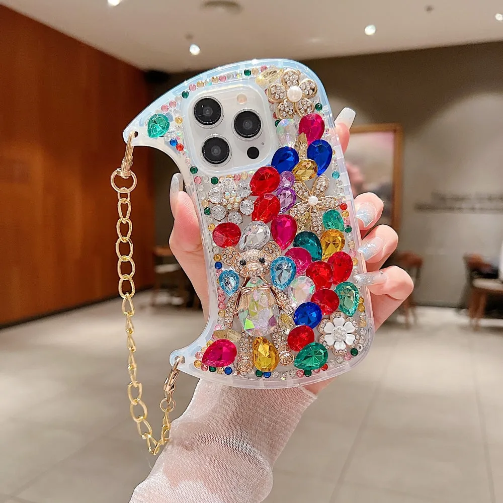 Colorful Diamond Phone Case With Metal Chain Strap - iPhone 13 Pro Max