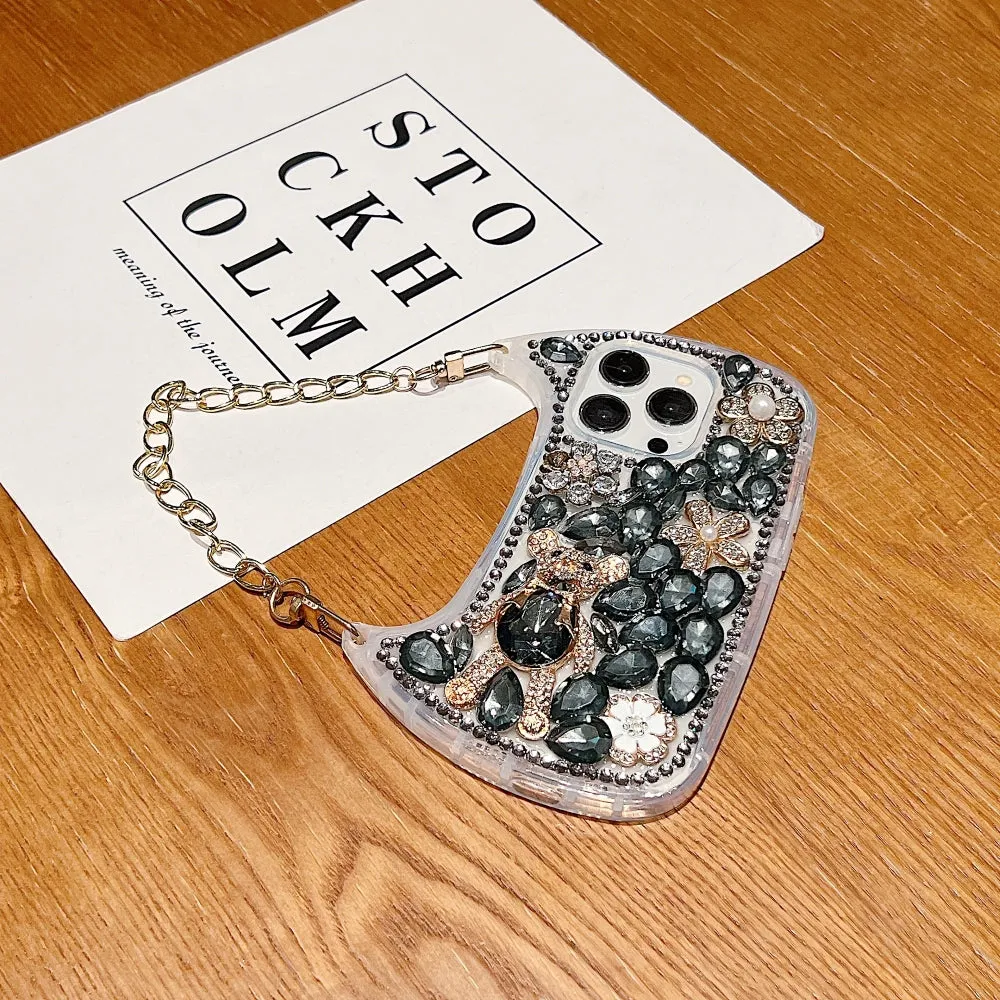 Colorful Diamond Phone Case With Metal Chain Strap - iPhone 13 Pro Max