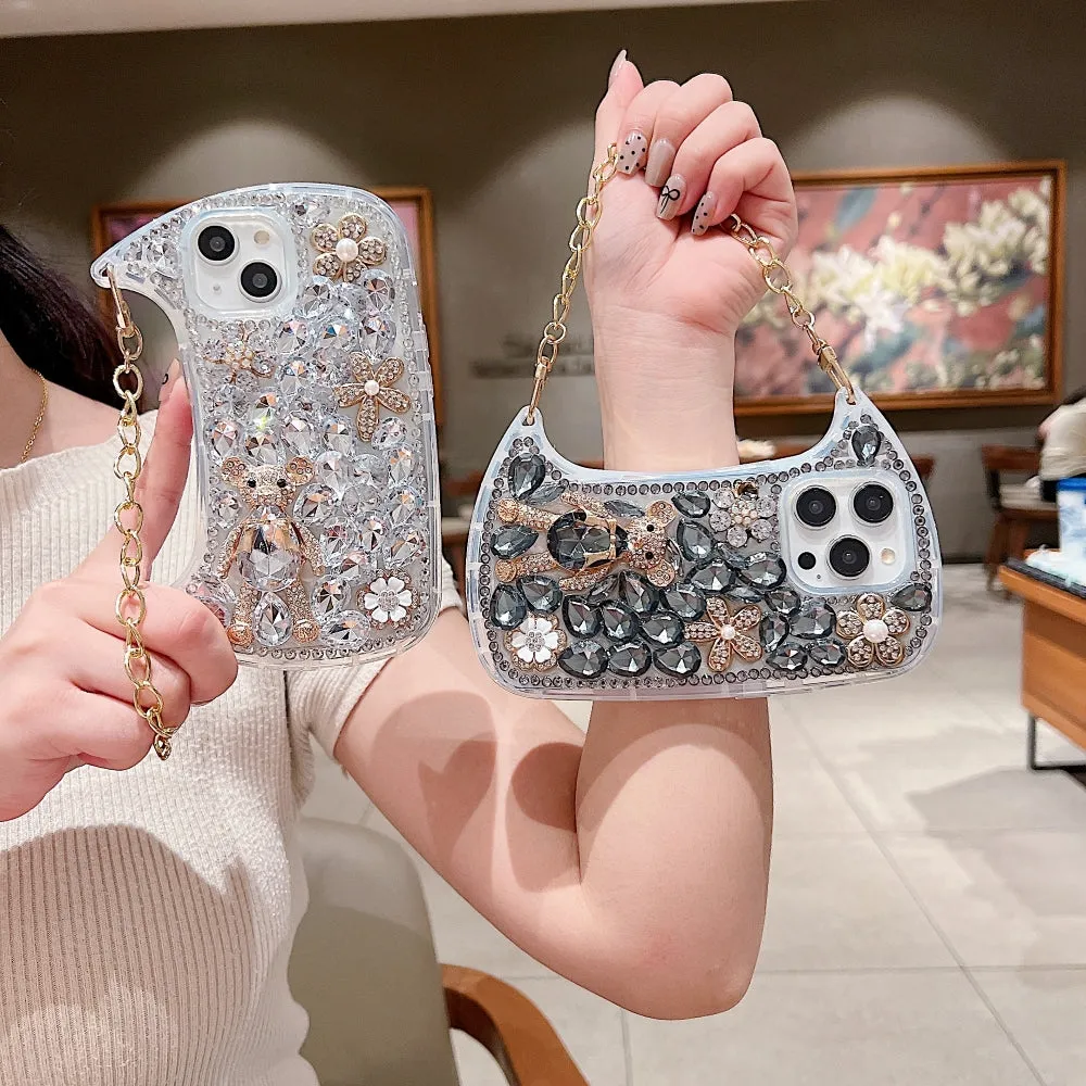 Colorful Diamond Phone Case With Metal Chain Strap - iPhone 13 Pro Max