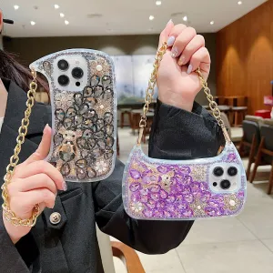 Colorful Diamond Phone Case With Metal Chain Strap - iPhone 13 Pro Max