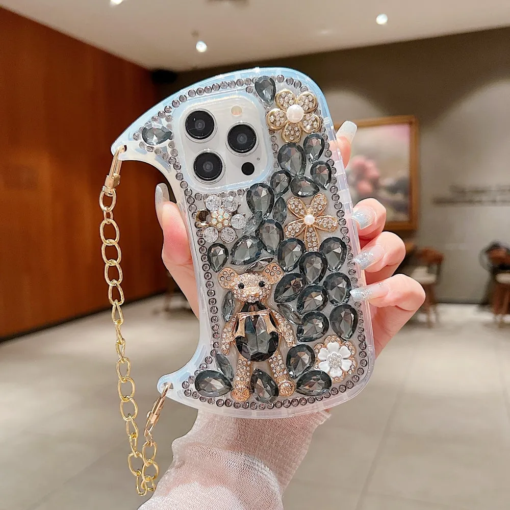 Colorful Diamond Phone Case With Metal Chain Strap - iPhone 13 Pro Max