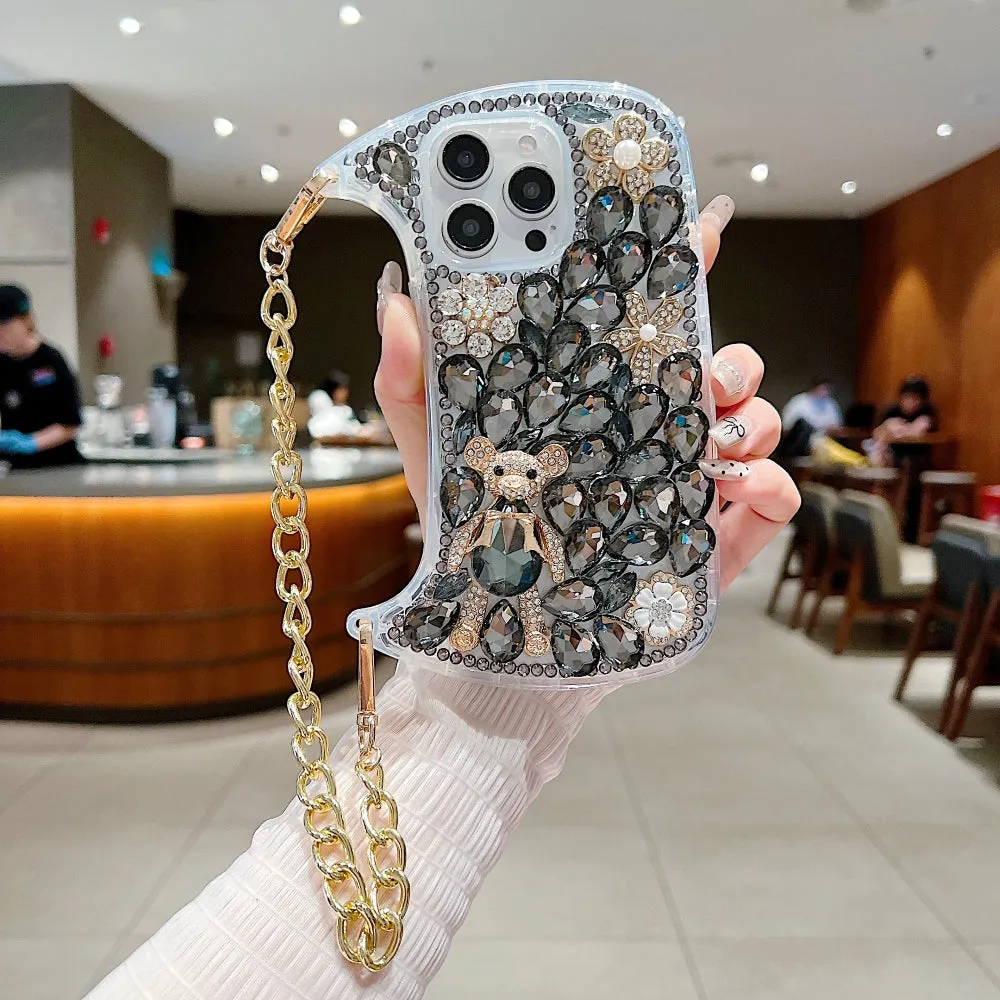 Colorful Diamond Phone Case With Metal Chain Strap - iPhone 13 Pro Max