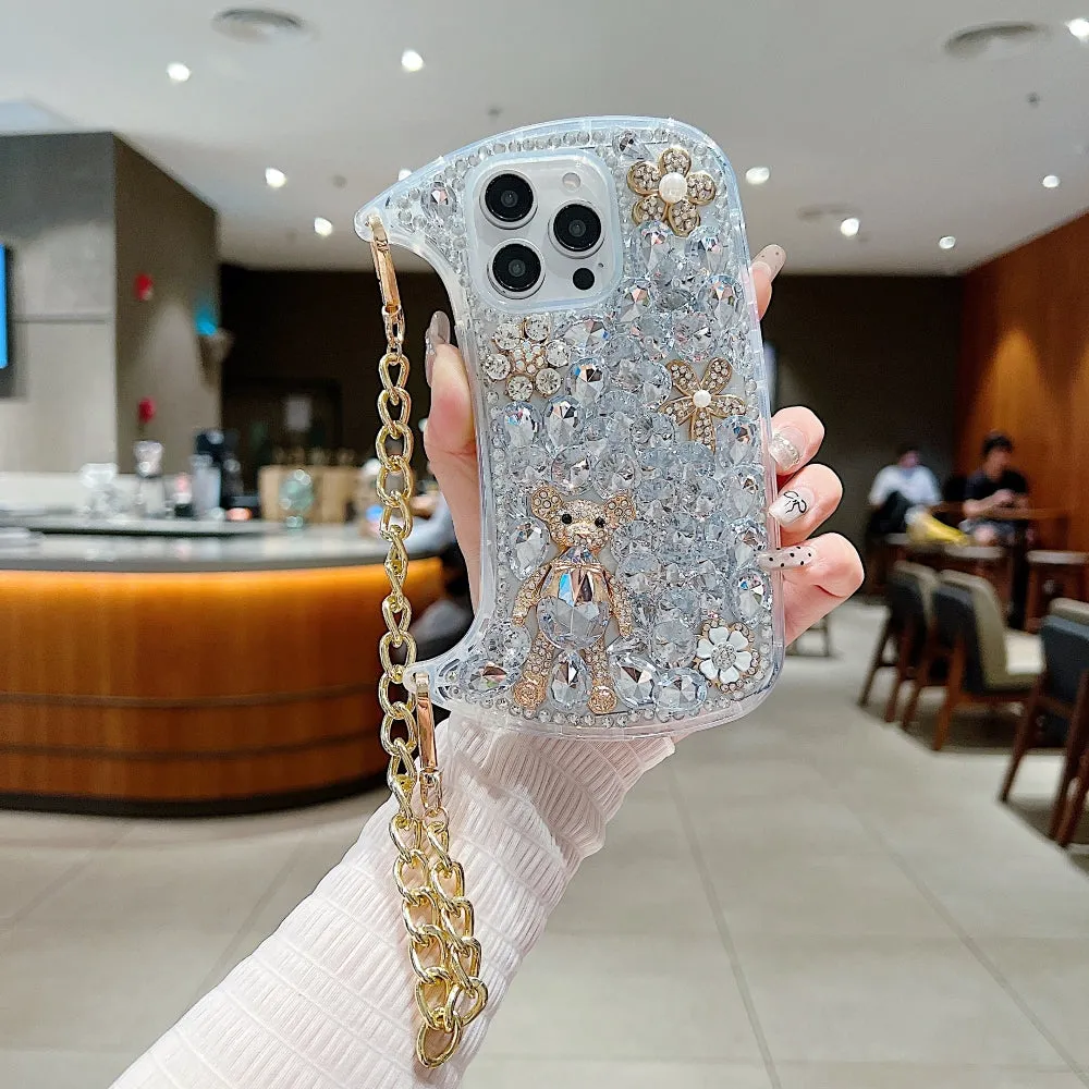Colorful Diamond Phone Case With Metal Chain Strap - iPhone 13 Pro Max