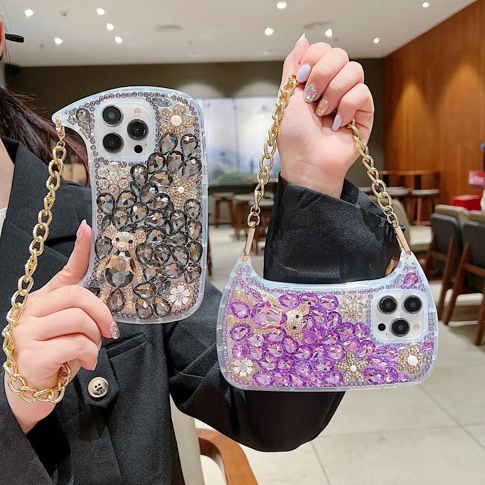 Colorful Diamond Phone Case With Metal Chain Strap - iPhone 13 Pro Max
