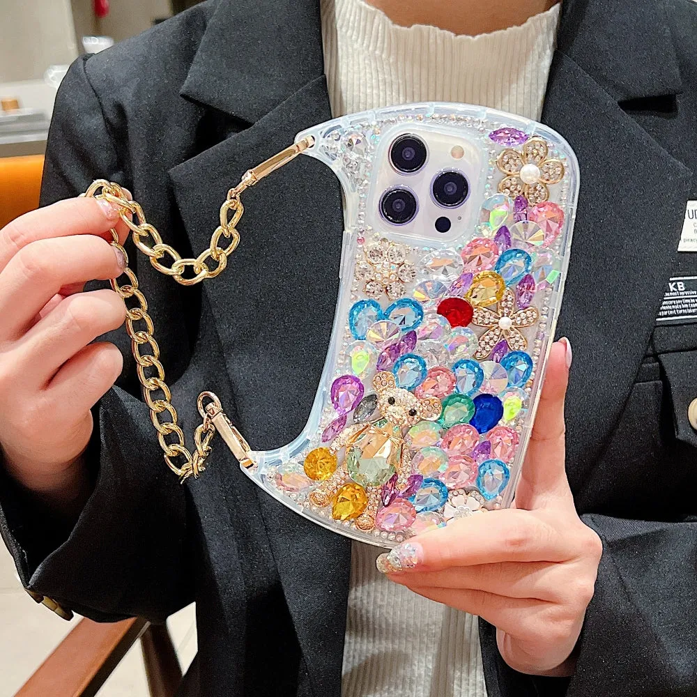 Colorful Diamond Phone Case With Metal Chain Strap - iPhone 13 Pro Max