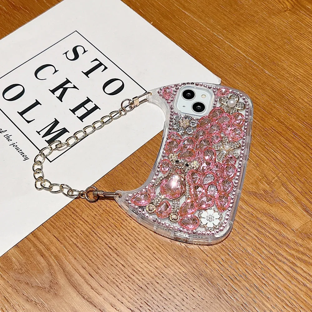 Colorful Diamond Phone Case With Metal Chain Strap - iPhone 13 Pro Max