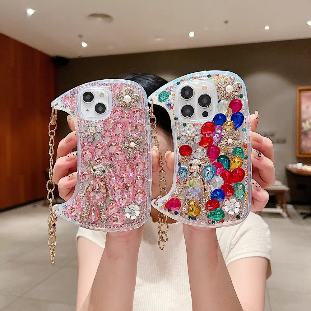 Colorful Diamond Phone Case With Metal Chain Strap - iPhone 13 Pro Max