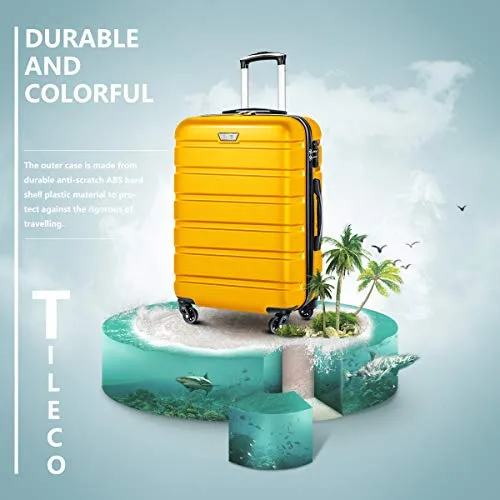 COOLIFE 3 Piece Luggage Set - Hardshell With TSA Lock - Yellow
