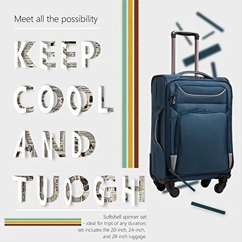 Coolife 3 Piece Luggage Set Spinner Softshell lightweight (Blue Silver)