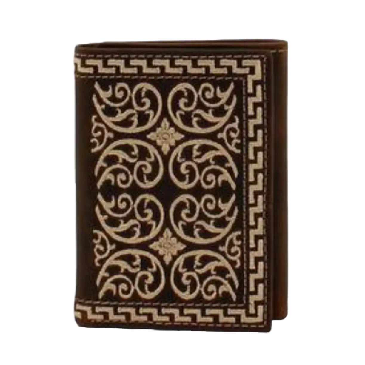 Cream Embroidered Trifold Wallet