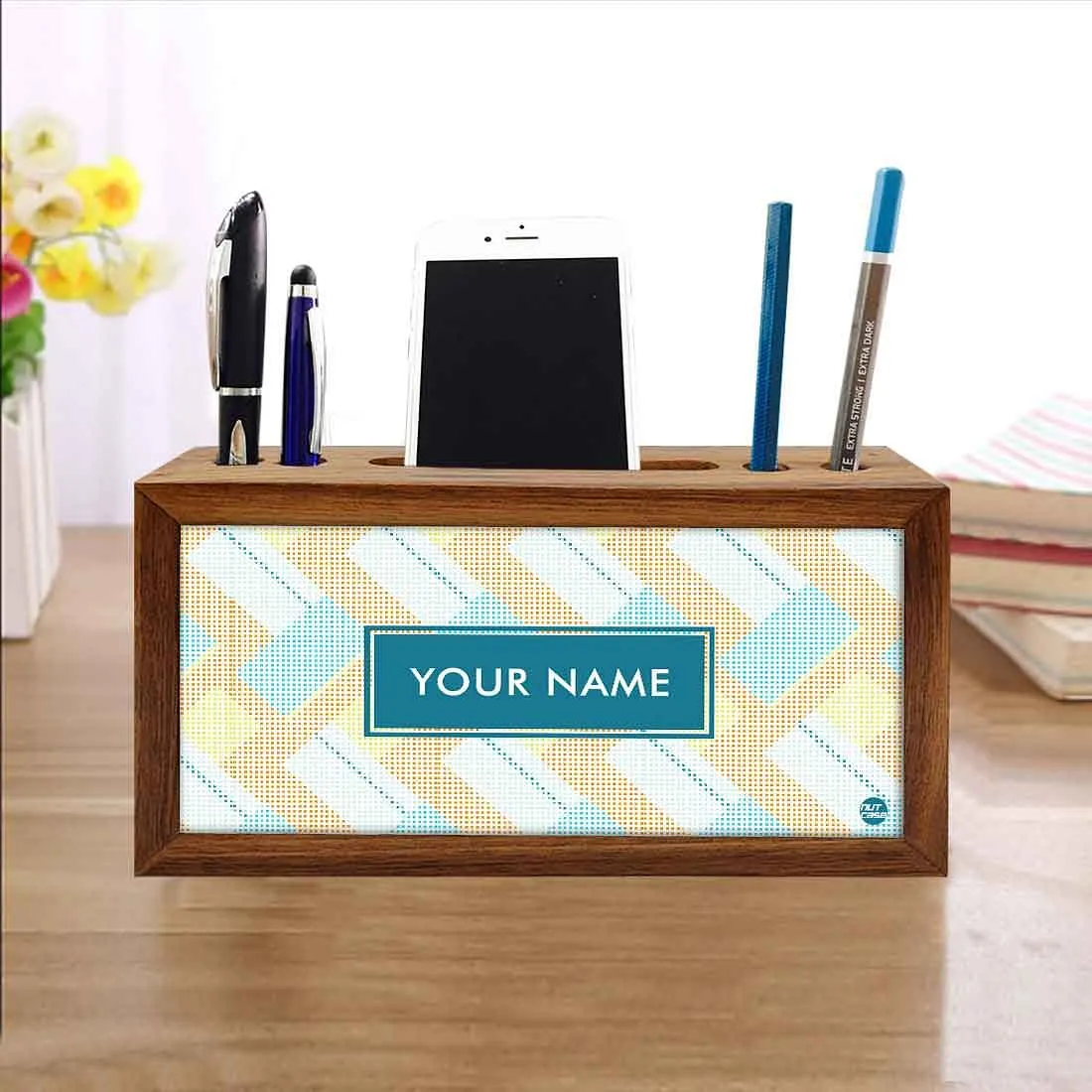 Customized personalized Wood desk organizer - Fabric