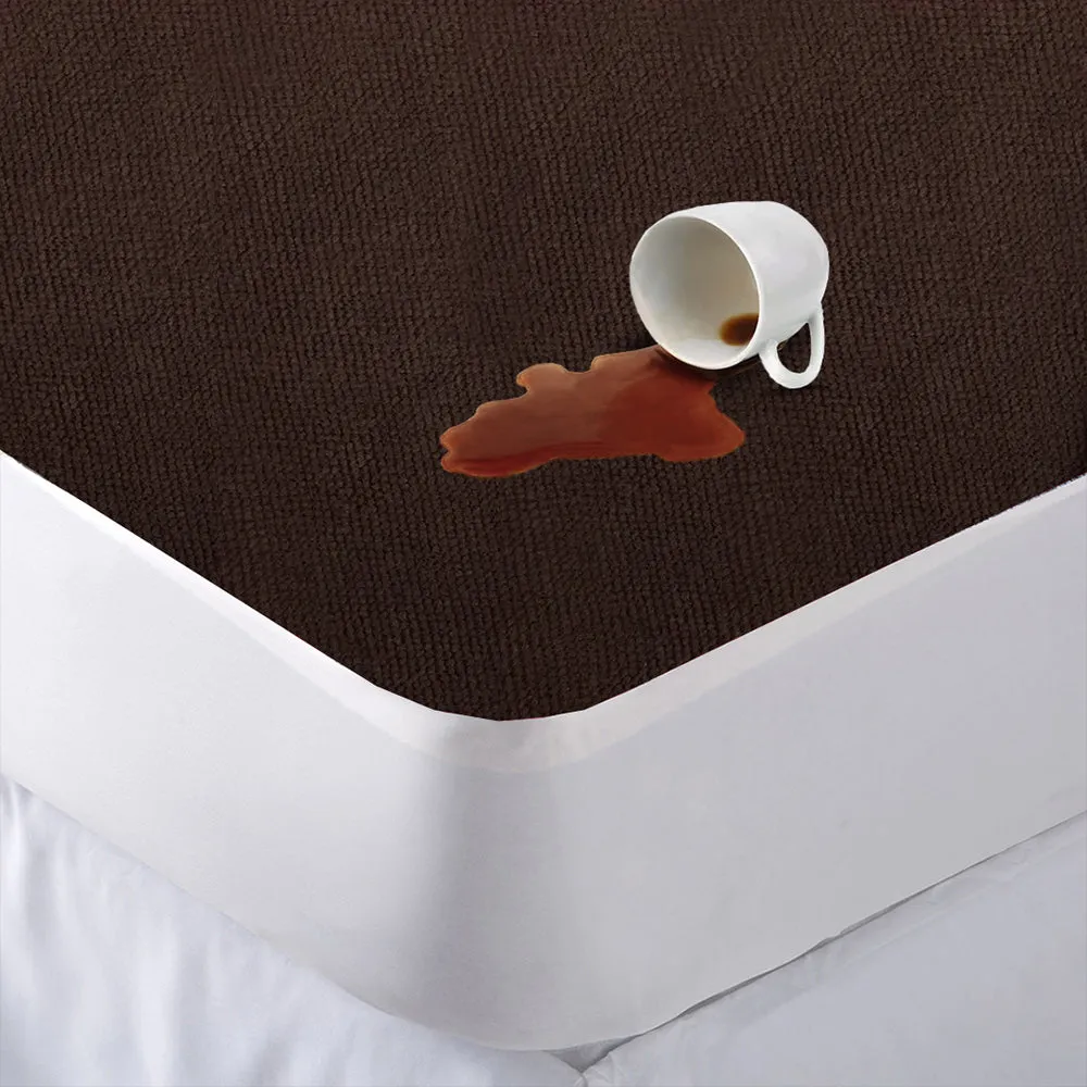 Dyed Terry Towel 100% Waterproof Fitted Mattress Protector In Brown Color
