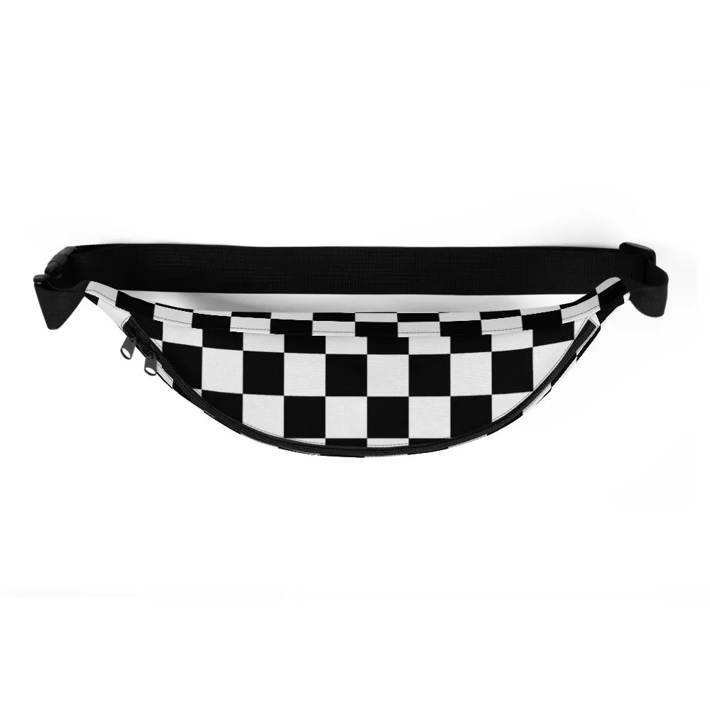 Fanny Pack, Black and White Checkered, Check Festival Hip Waist Bag, Canvas Vacation Belt, Gingham Checkerboard Pattern, Vegan Bag