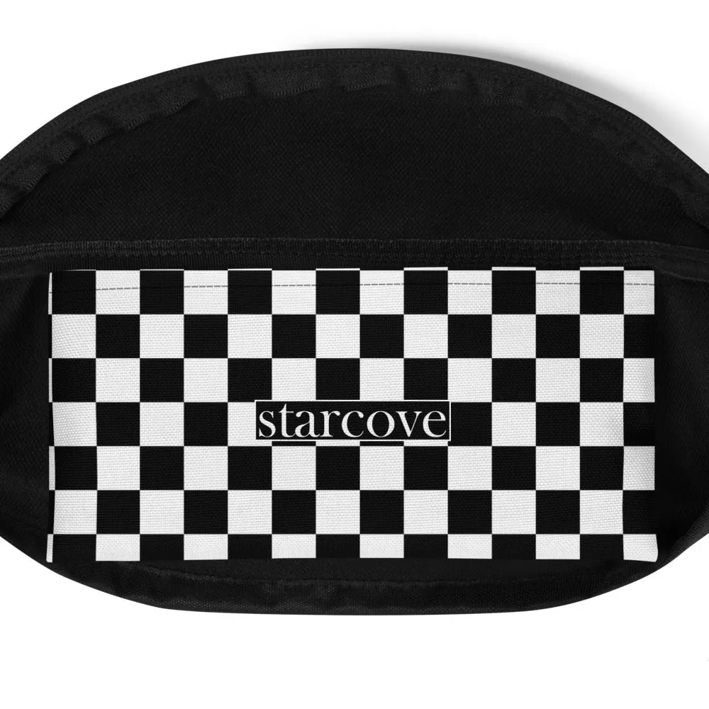 Fanny Pack, Black and White Checkered, Check Festival Hip Waist Bag, Canvas Vacation Belt, Gingham Checkerboard Pattern, Vegan Bag