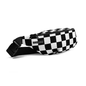 Fanny Pack, Black and White Checkered, Check Festival Hip Waist Bag, Canvas Vacation Belt, Gingham Checkerboard Pattern, Vegan Bag