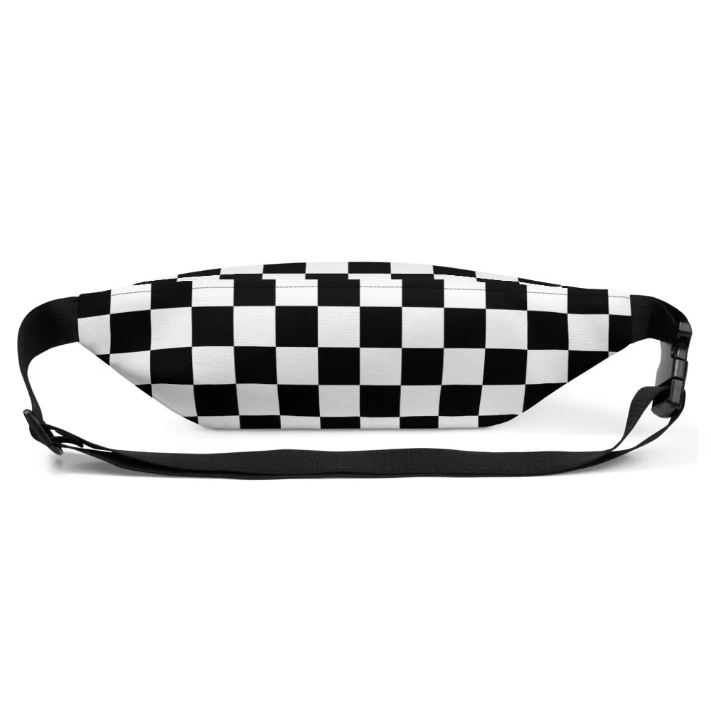 Fanny Pack, Black and White Checkered, Check Festival Hip Waist Bag, Canvas Vacation Belt, Gingham Checkerboard Pattern, Vegan Bag