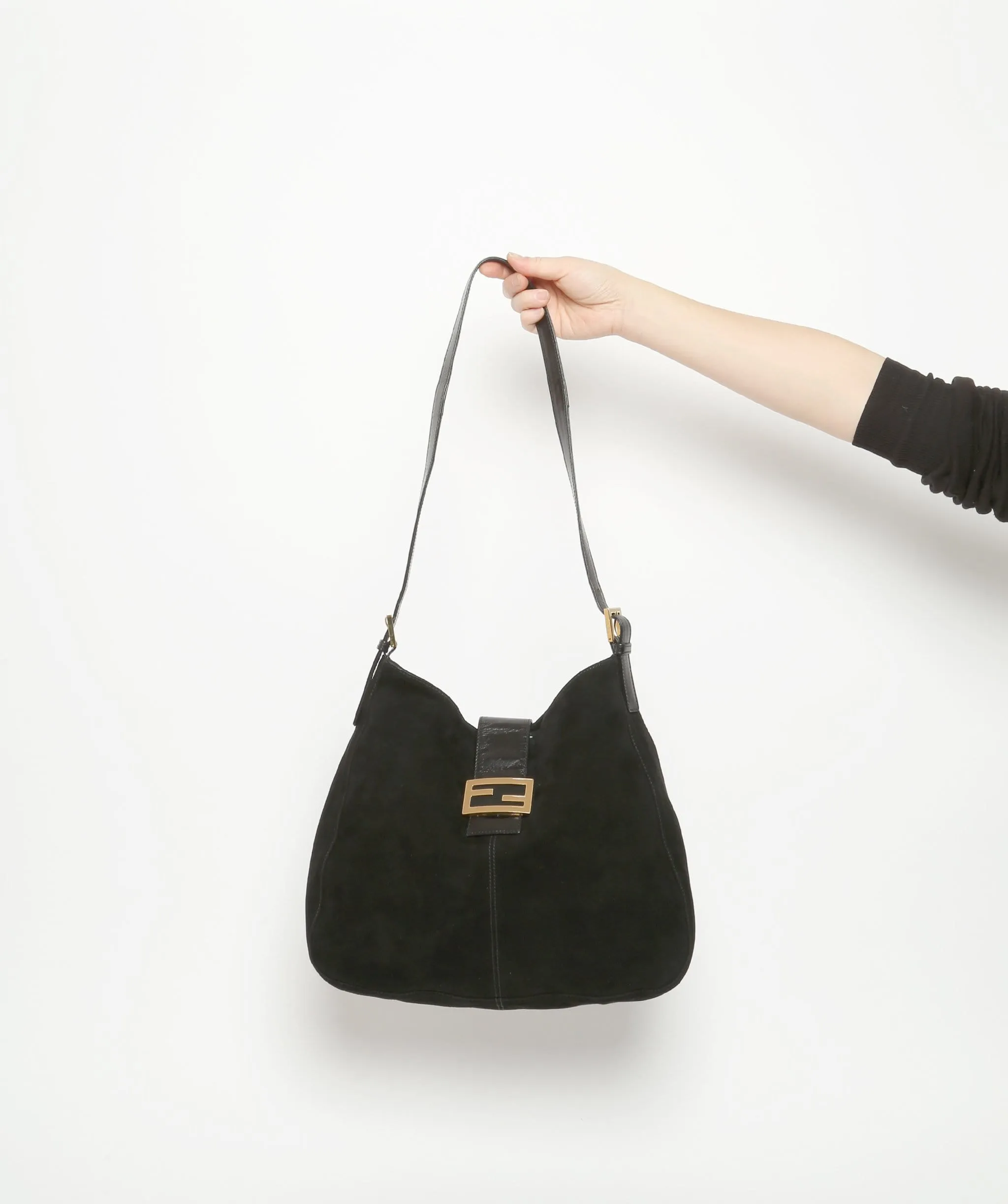 FENDI Suède Mamma Baguette Shoulder Bag Black