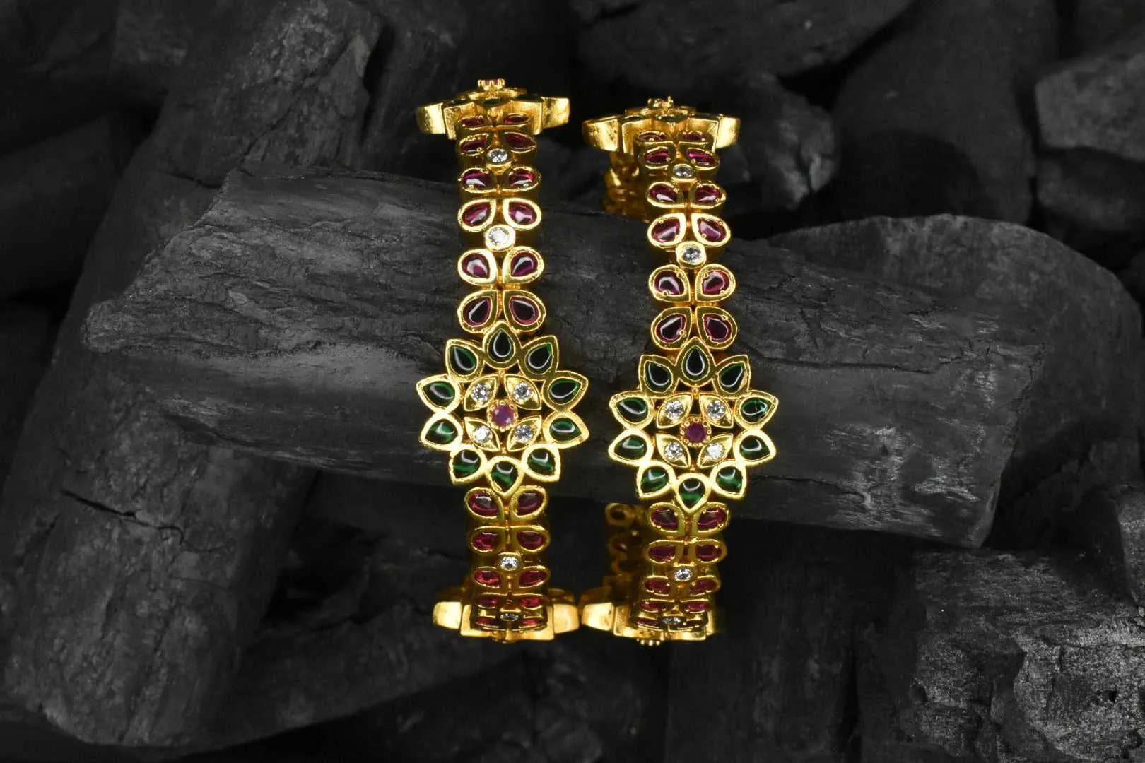 Flower shaped Antique gold Bangles