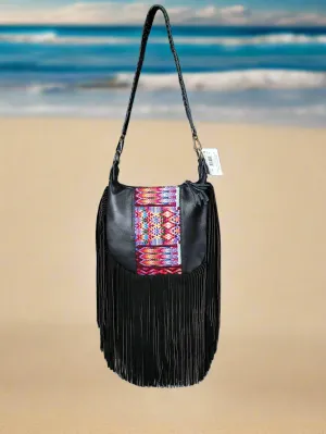 FREEDOM FRINGE BLACK LEATHER W HUIPIL ACCENT