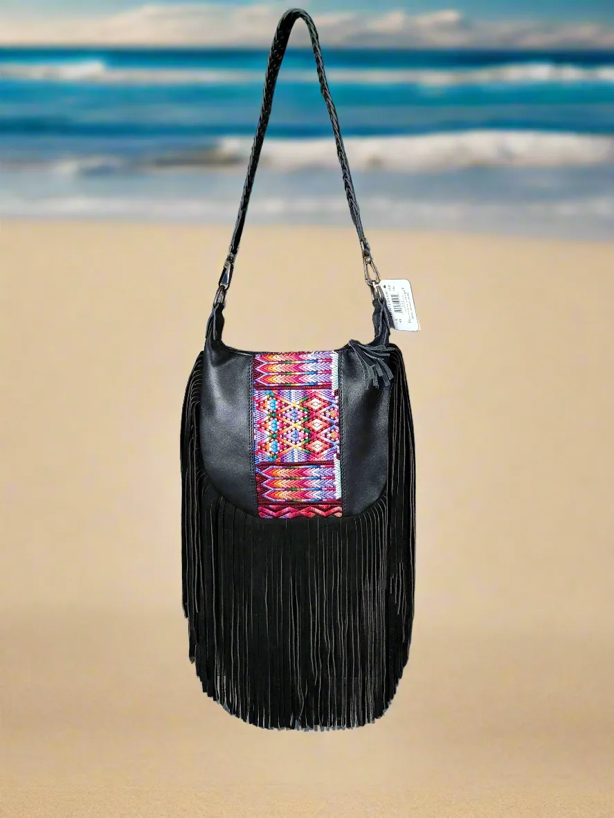 FREEDOM FRINGE BLACK LEATHER W HUIPIL ACCENT
