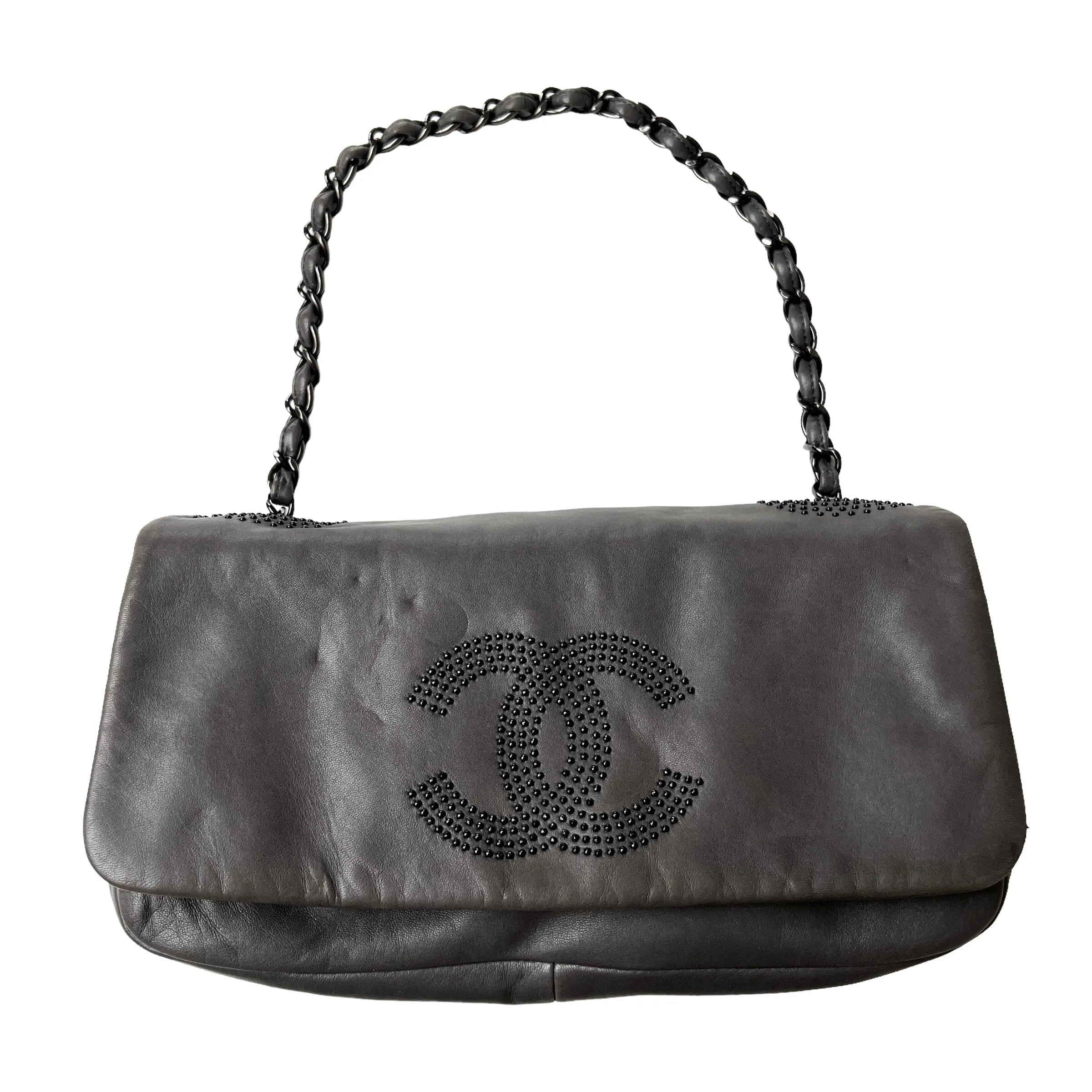 Grey Studded CC Shoulder Flap