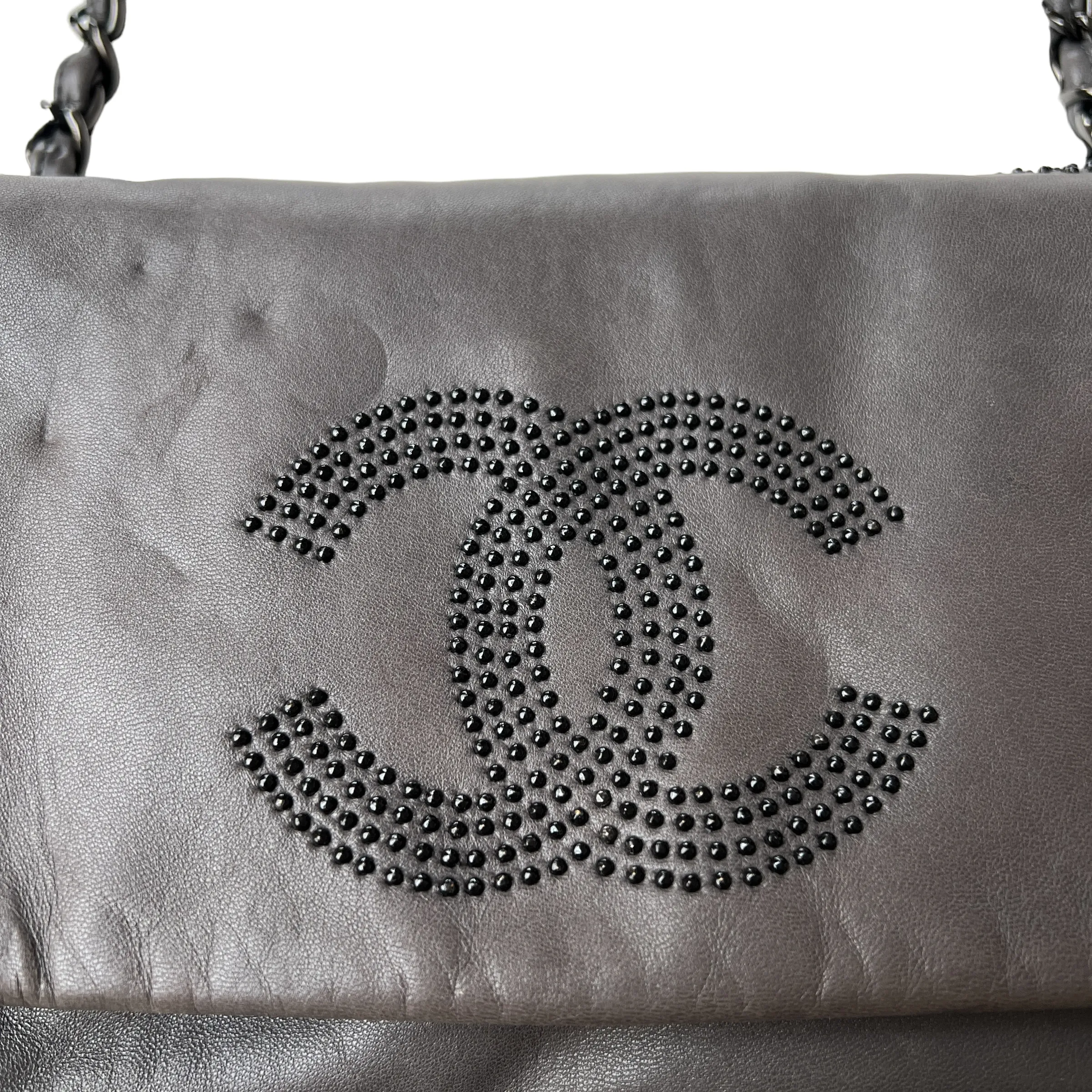 Grey Studded CC Shoulder Flap