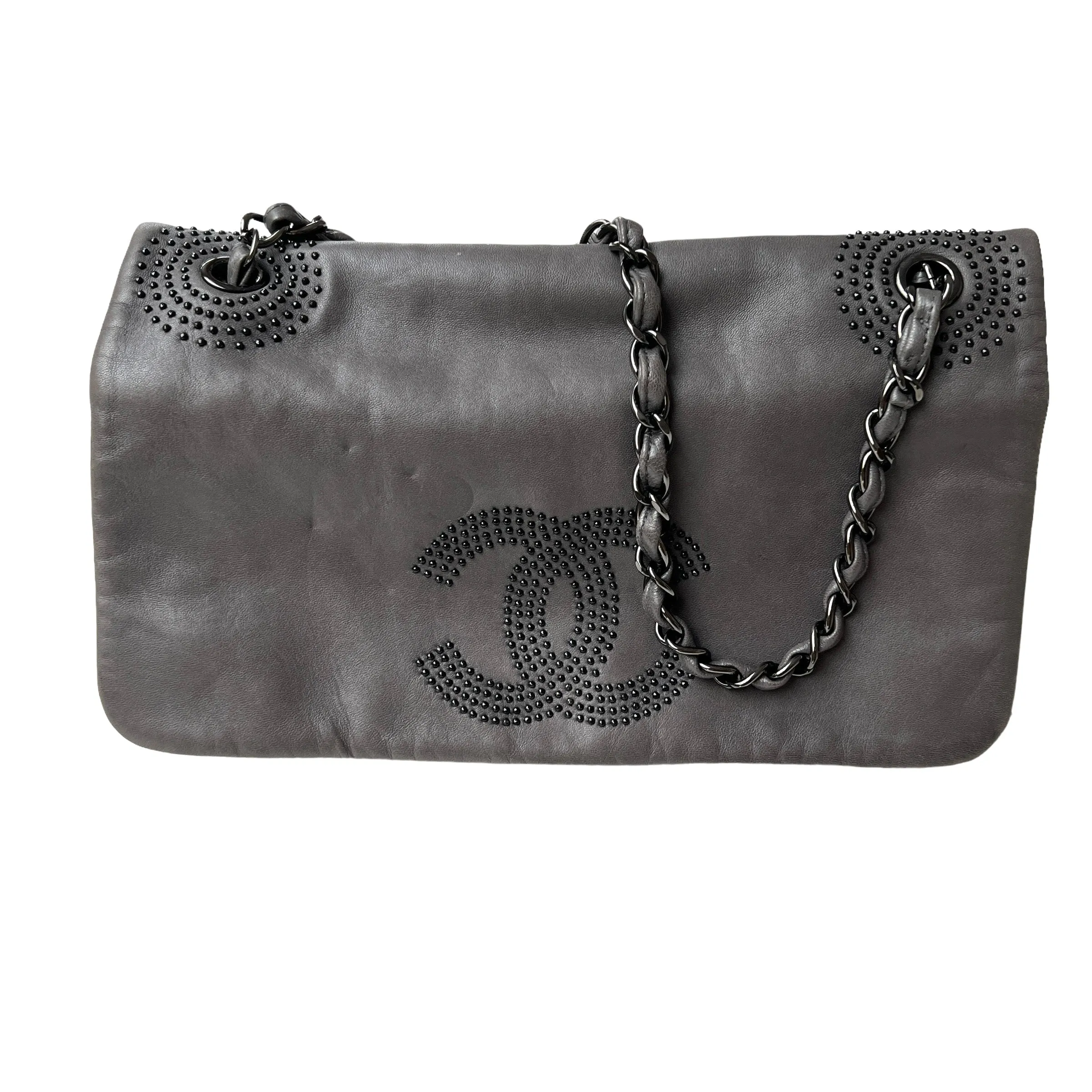 Grey Studded CC Shoulder Flap