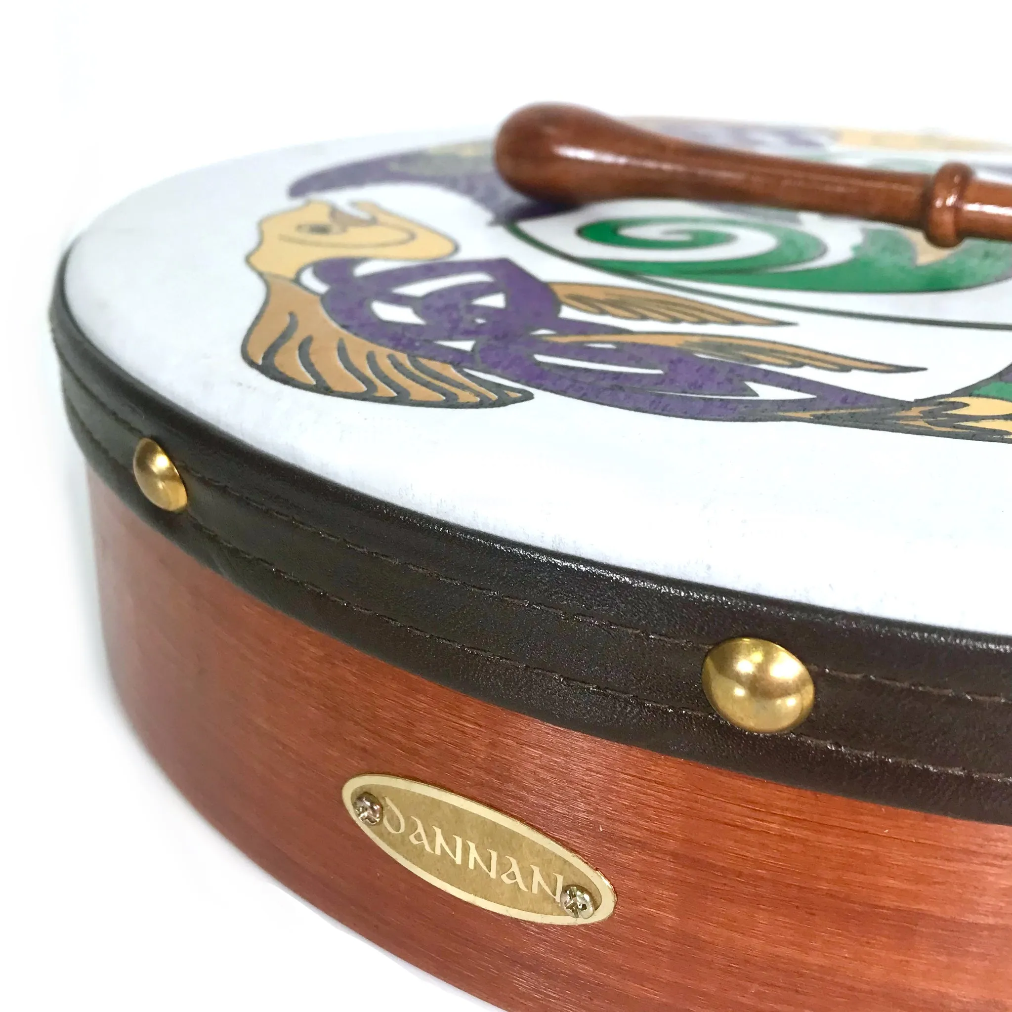 Handmade Dannan 16" Vegan Bodhran Hand Drum - The Salmon of Knowledge Bodhrán