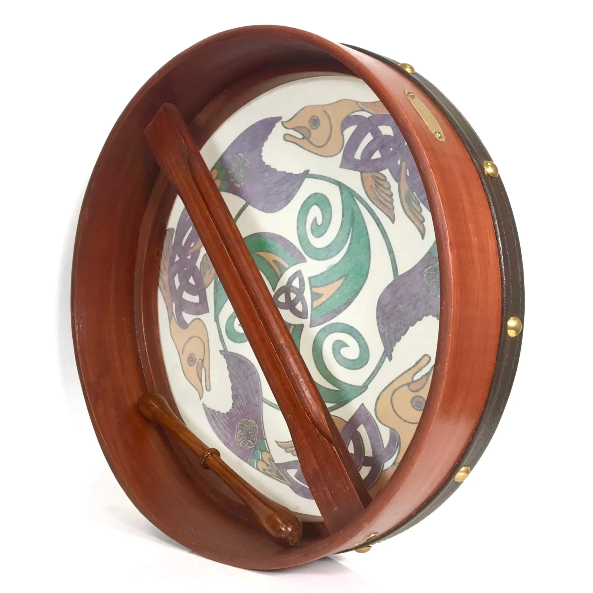 Handmade Dannan 16" Vegan Bodhran Hand Drum - The Salmon of Knowledge Bodhrán