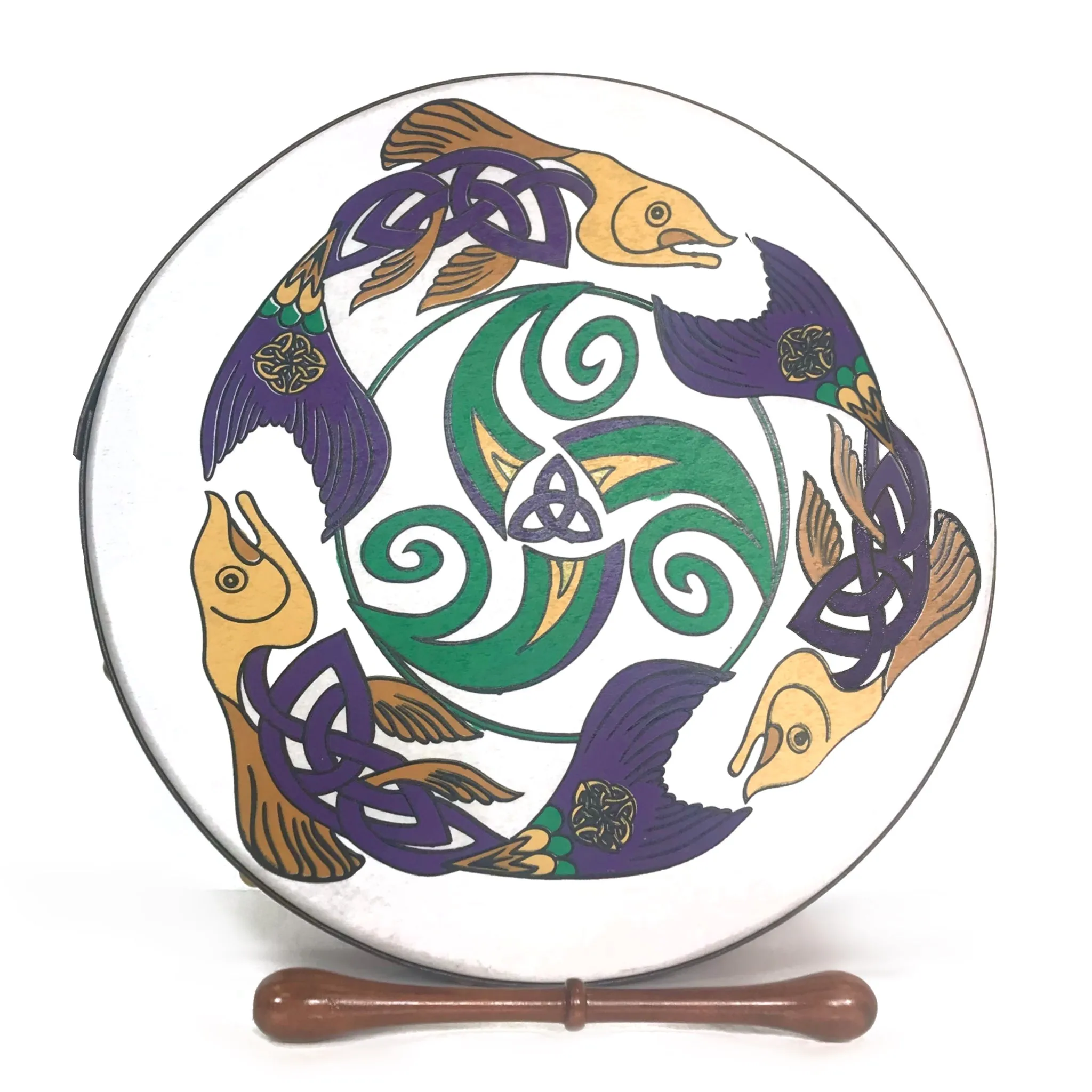 Handmade Dannan 16" Vegan Bodhran Hand Drum - The Salmon of Knowledge Bodhrán