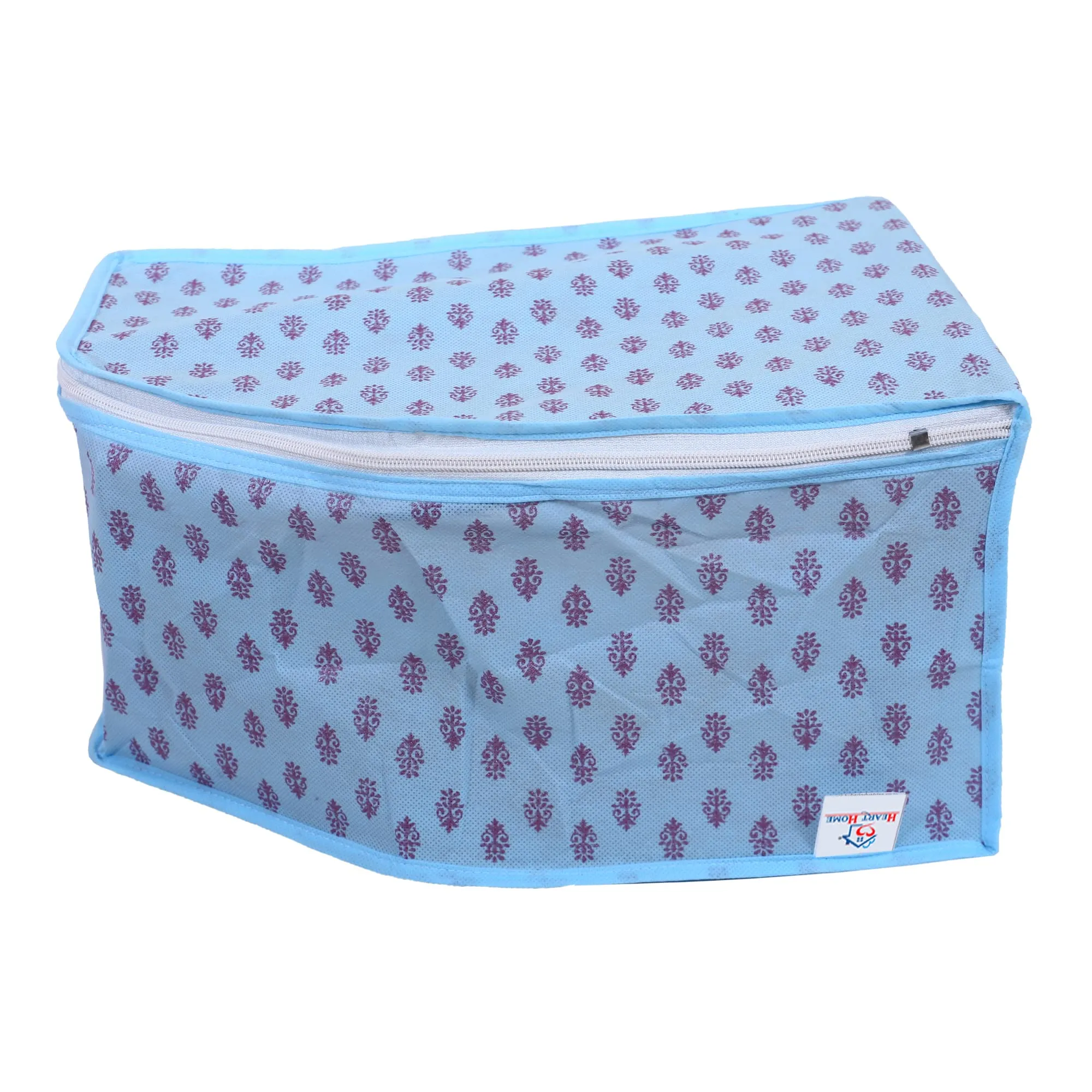 Heart Home Non-Woven Floral Print Foldable Blouse Cover|Clothes Organizer For Home & Traveling With Front Window Extra Large Pack of 3 (Sky Blue)