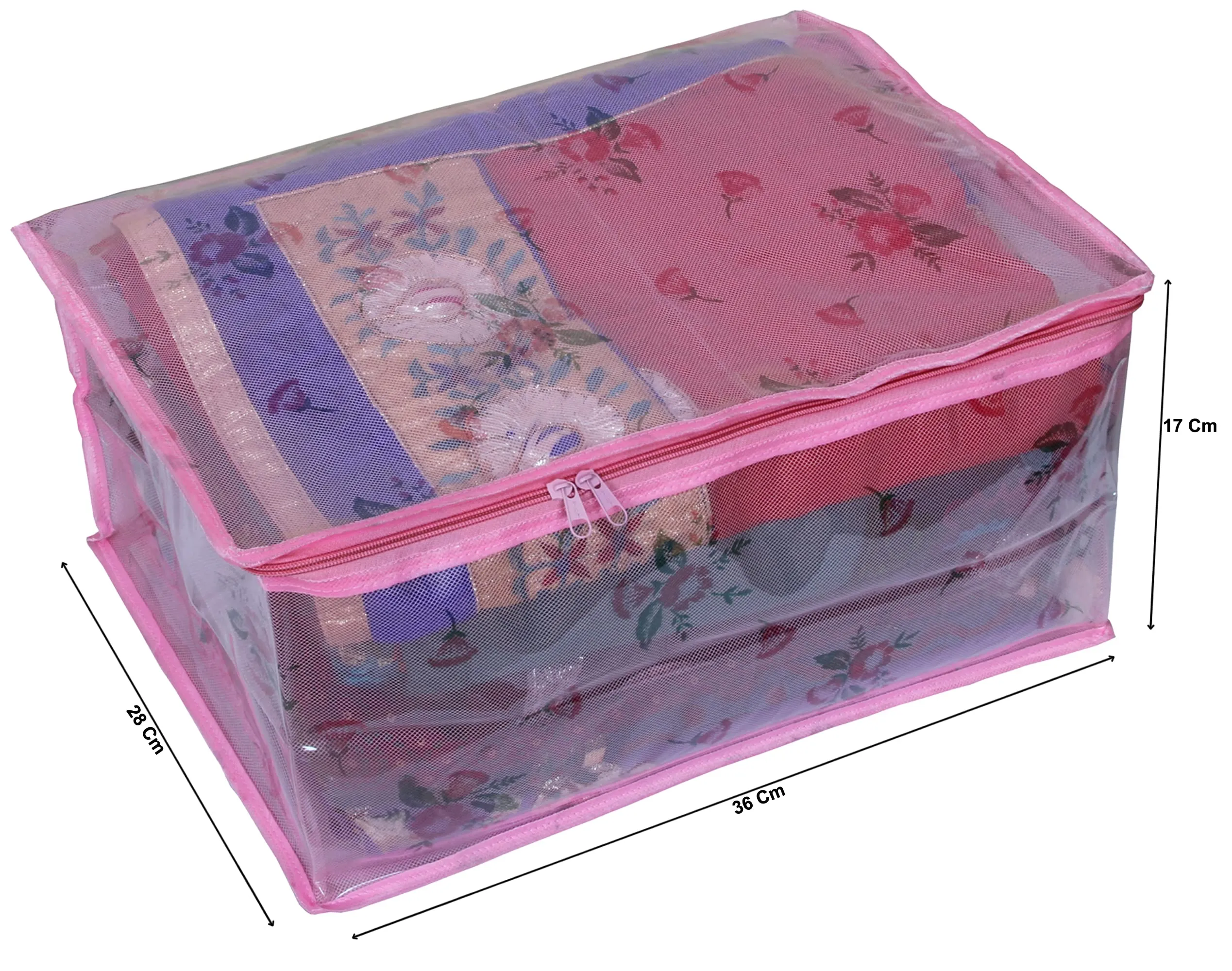 Heart Home Transparent Net Storage Organizer Wardrobe Organiser Regular Clothes Bag-Pack of 3 (Pink)