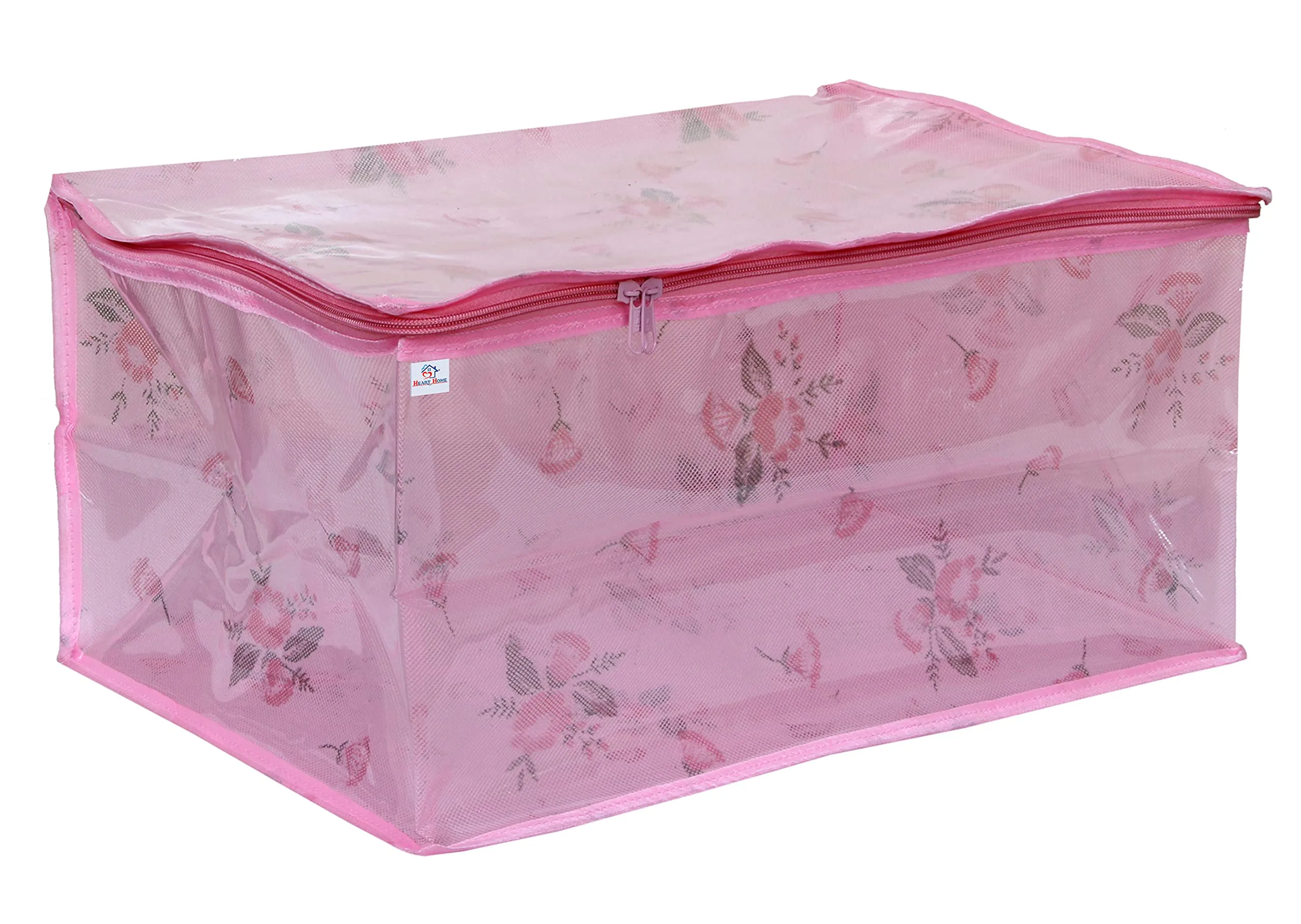 Heart Home Transparent Net Storage Organizer Wardrobe Organiser Regular Clothes Bag-Pack of 3 (Pink)