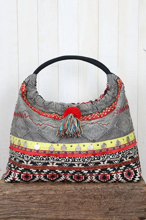 Ikat Striped Hobo Bag