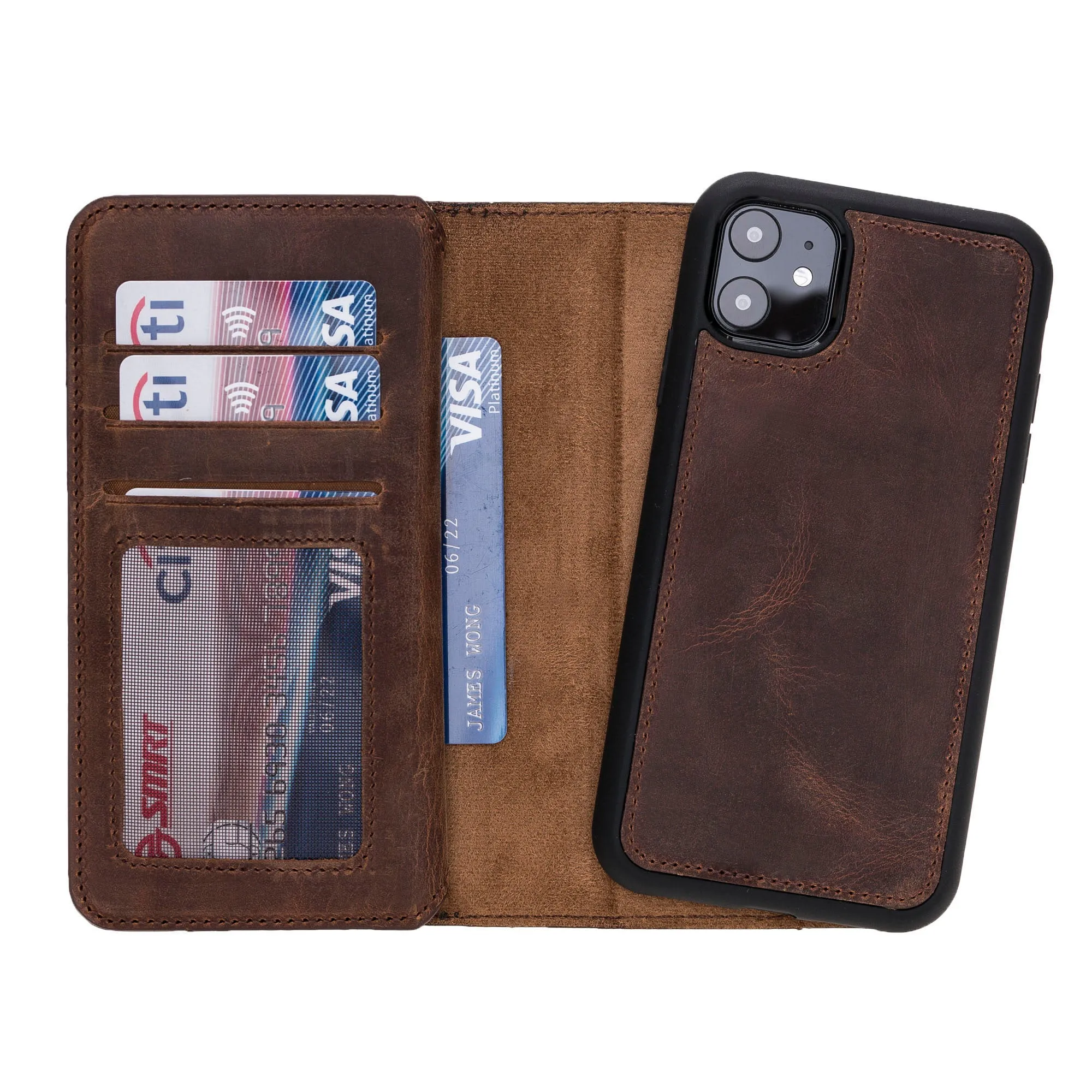 iPhone 11 Dual Fold Magnetic Detachable Leather Wallet Case