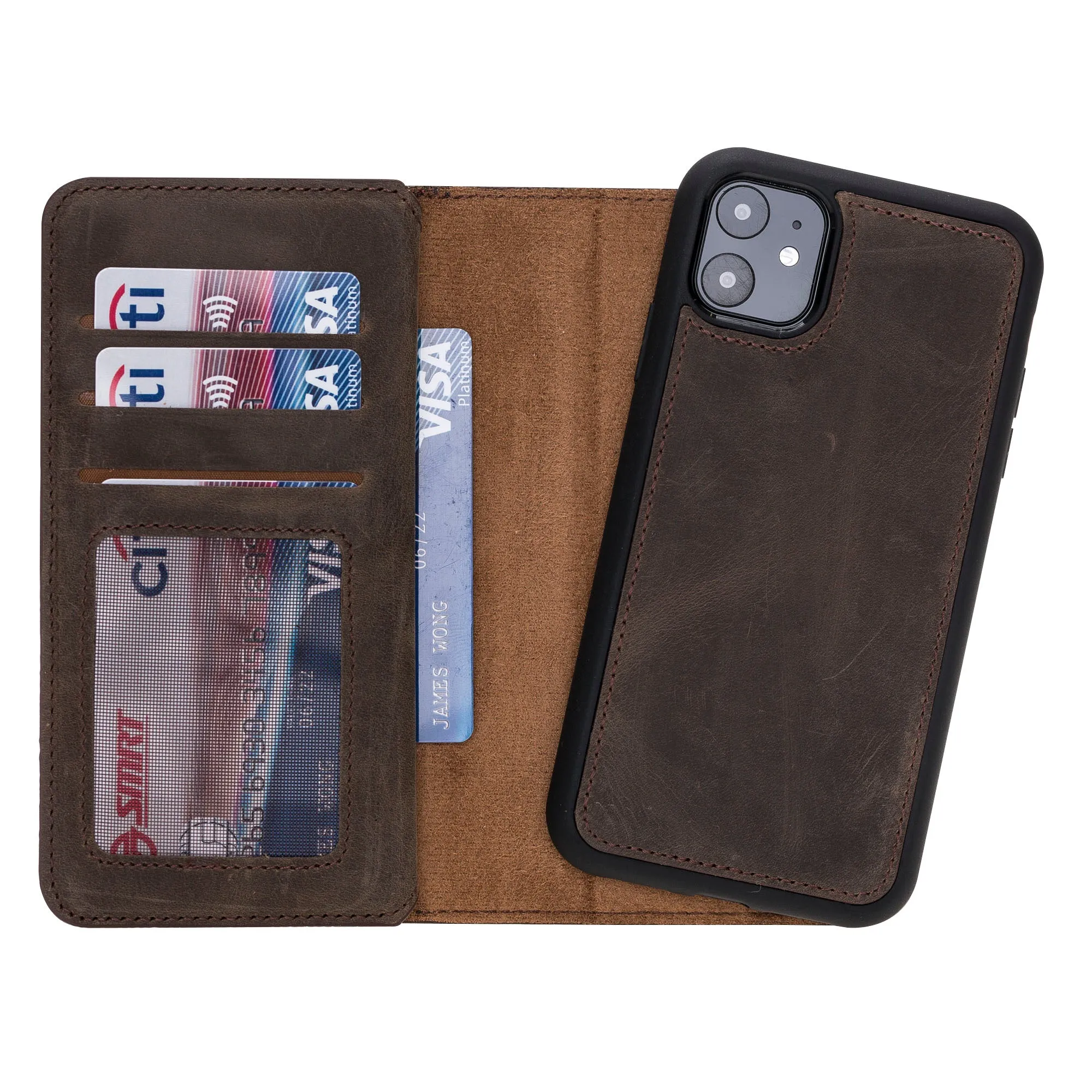 iPhone 11 Dual Fold Magnetic Detachable Leather Wallet Case