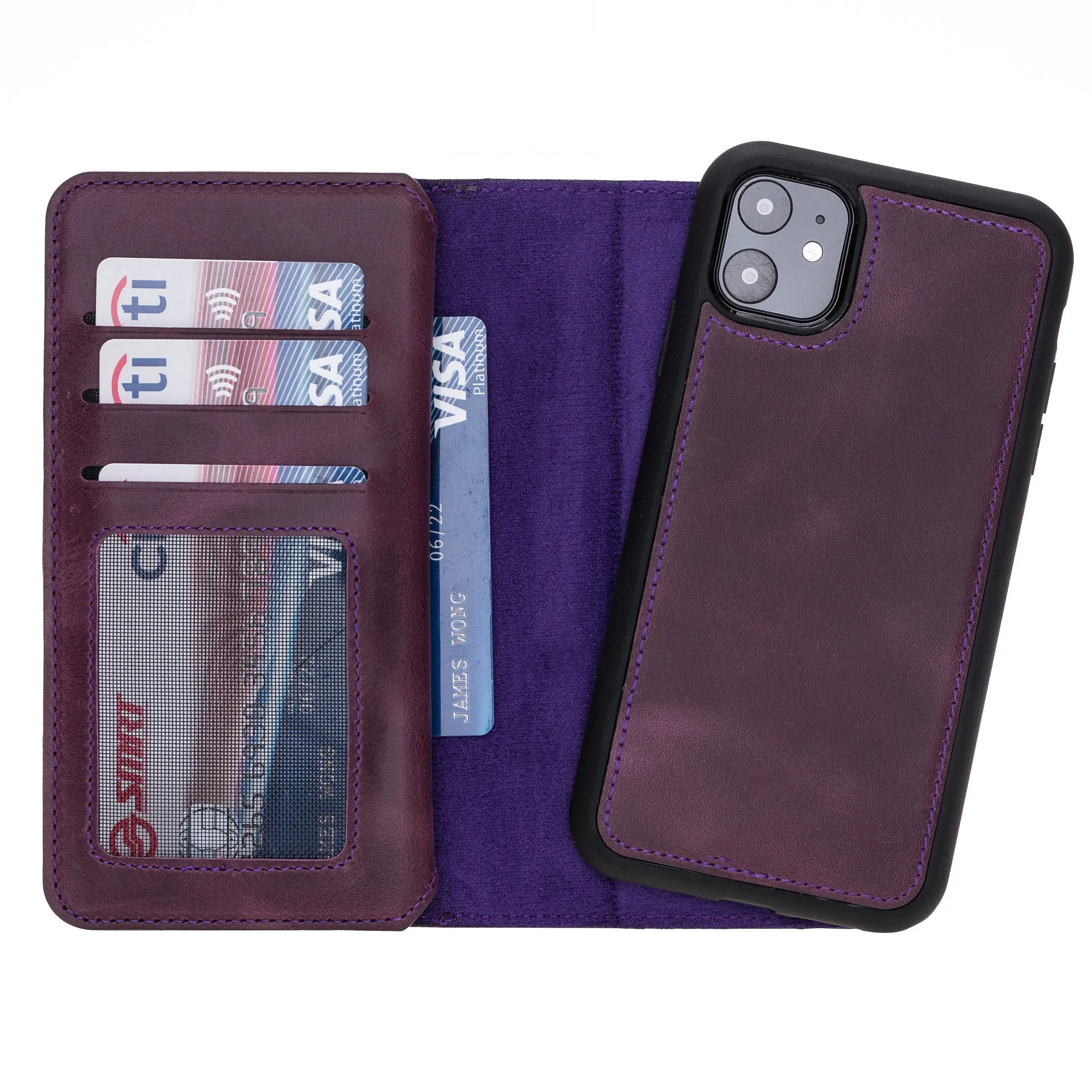 iPhone 11 Dual Fold Magnetic Detachable Leather Wallet Case