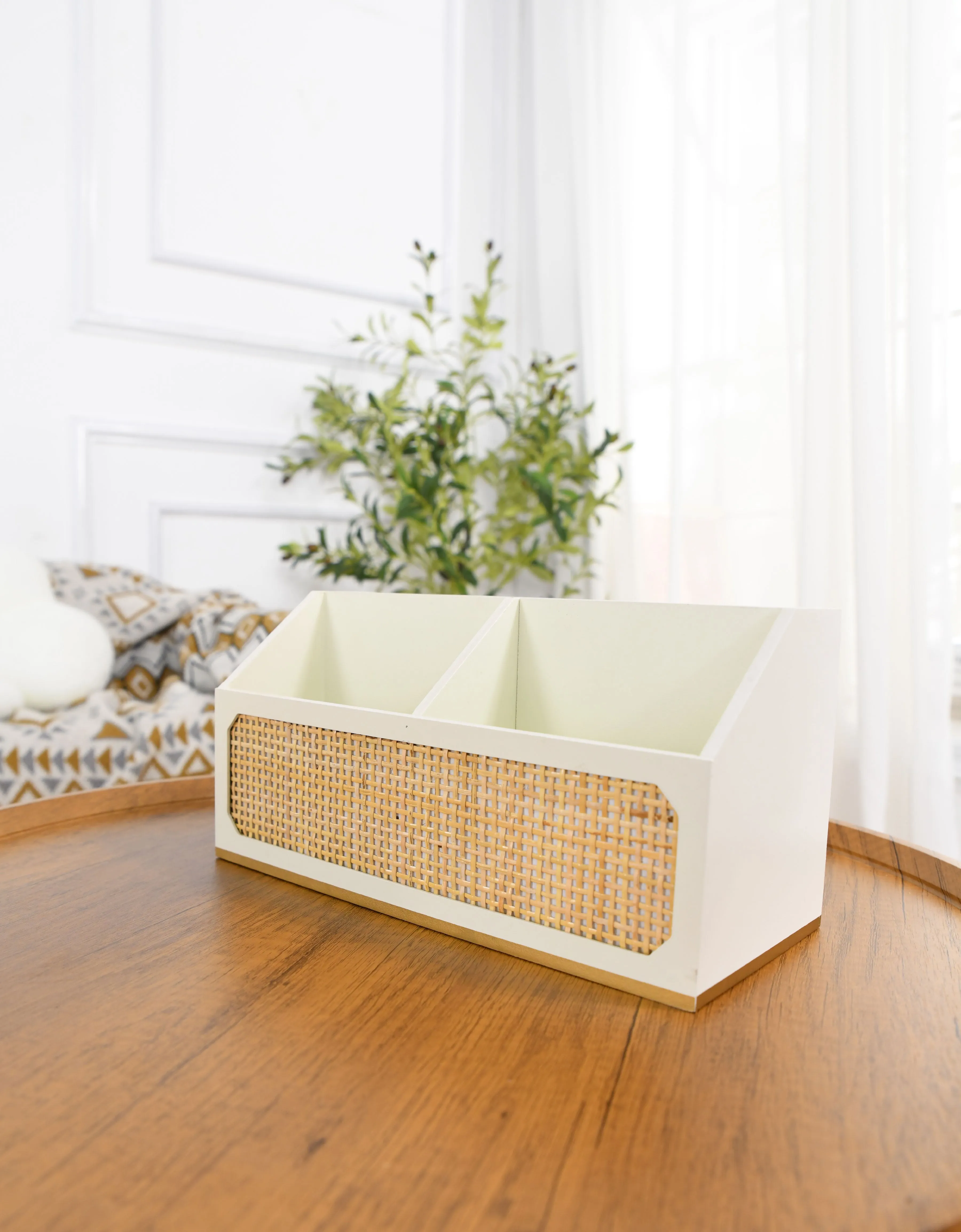 JoJo Fletcher Wooden Desk Organizer with Caning Pattern