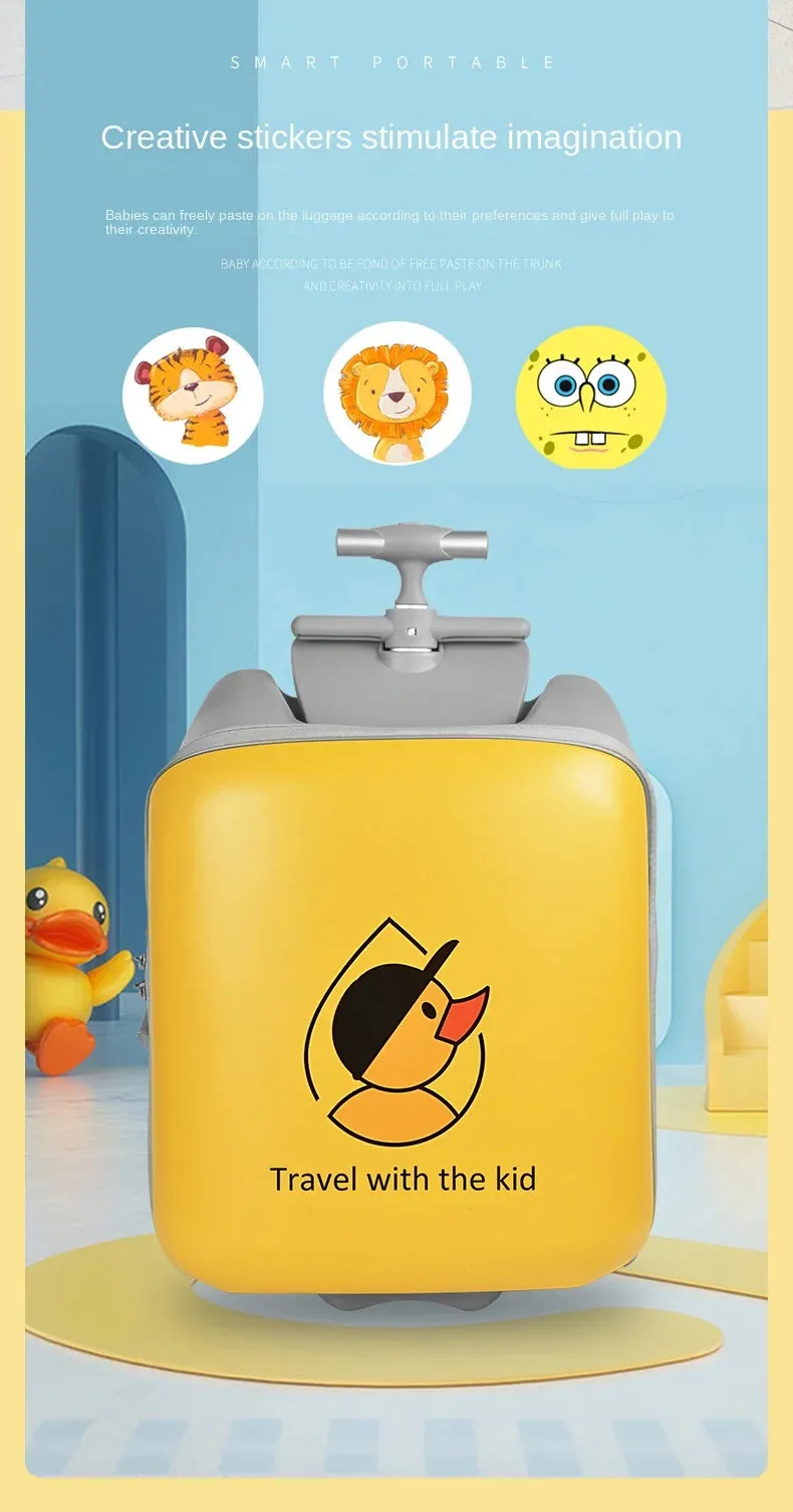 Kids Cartoon Duck Design Sit Rolling Travel Bags