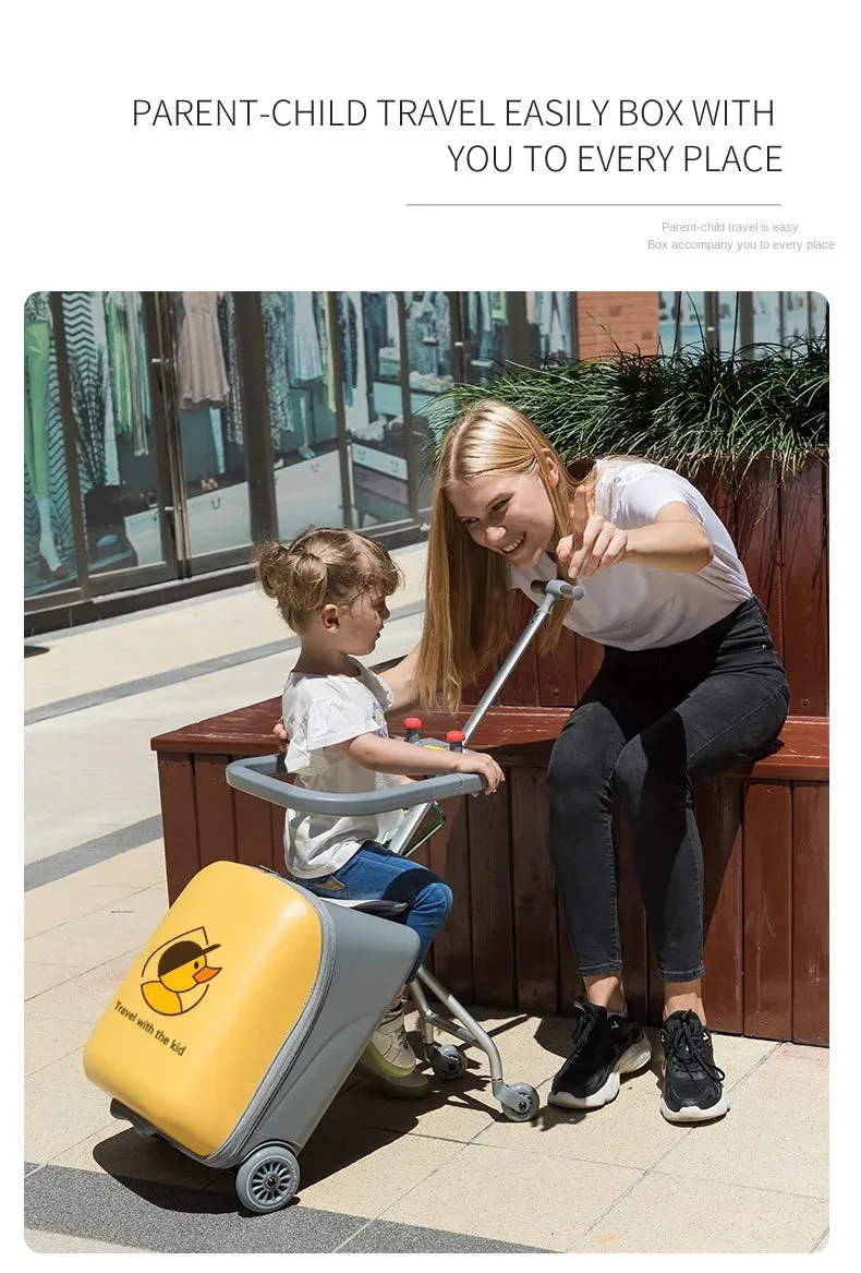 Kids Cartoon Duck Design Sit Rolling Travel Bags