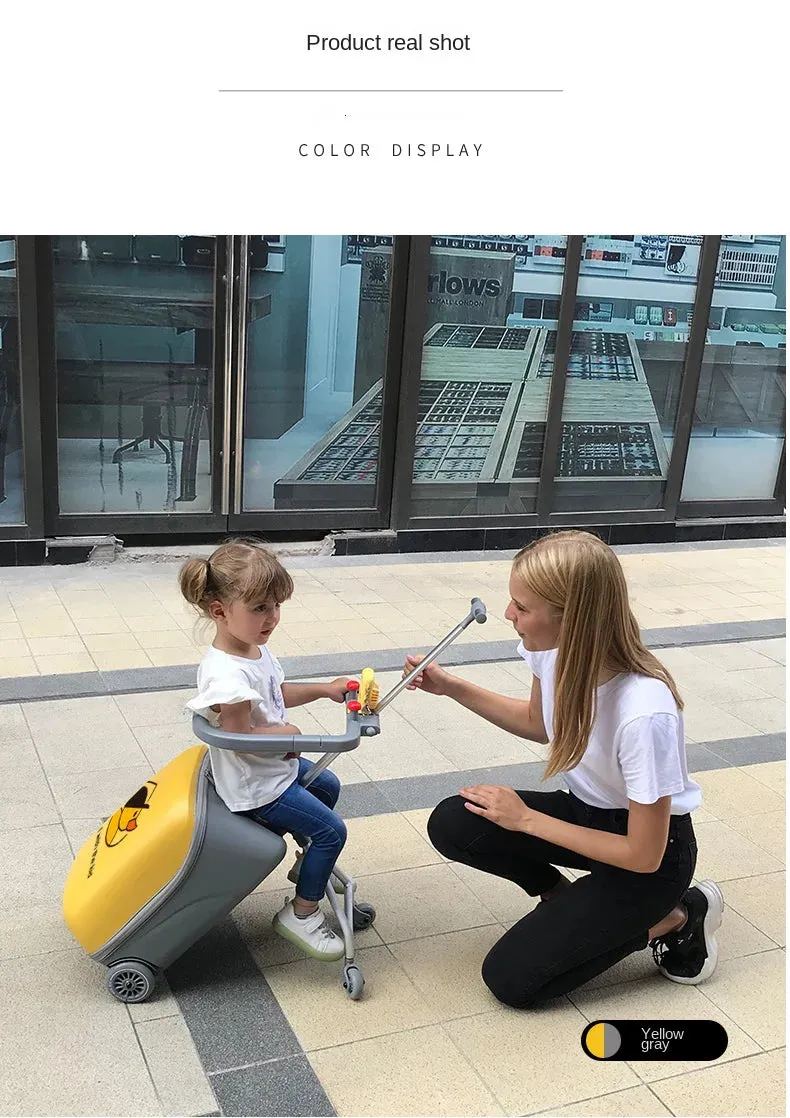Kids Cartoon Duck Design Sit Rolling Travel Bags