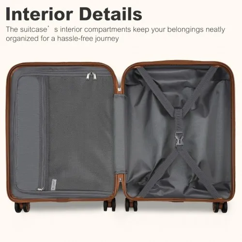 Kono 20 Inch Stylish Hard Shell Cabin Suitcase Set with Multi-Compartment Backpack and Small Pouch - Black & Brown 3 Piece Travel Set
