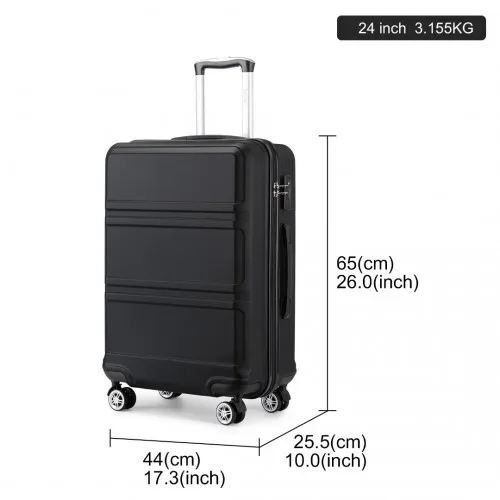 Kono ABS 24 Inch Sculpted Horizontal Design Suitcase - Black | Durable & Stylish Luggage for All Your Travels