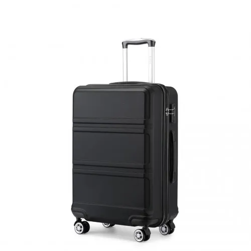 Kono ABS 24 Inch Sculpted Horizontal Design Suitcase - Black | Durable & Stylish Luggage for All Your Travels