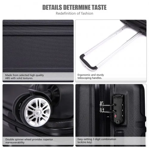 Kono ABS 24 Inch Sculpted Horizontal Design Suitcase - Black | Durable & Stylish Luggage for All Your Travels