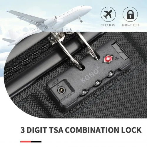 Kono ABS 24 Inch Sculpted Horizontal Design Suitcase - Black | Durable & Stylish Luggage for All Your Travels