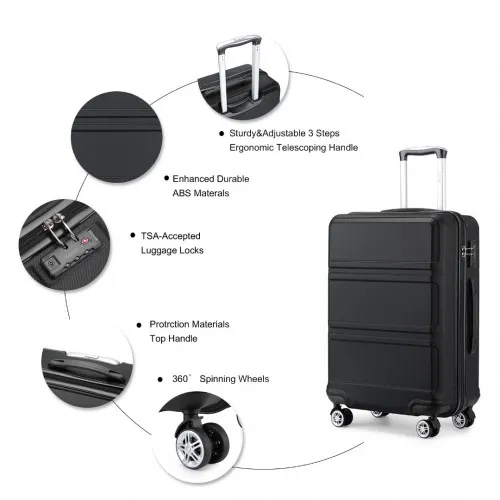 Kono ABS 24 Inch Sculpted Horizontal Design Suitcase - Black | Durable & Stylish Luggage for All Your Travels